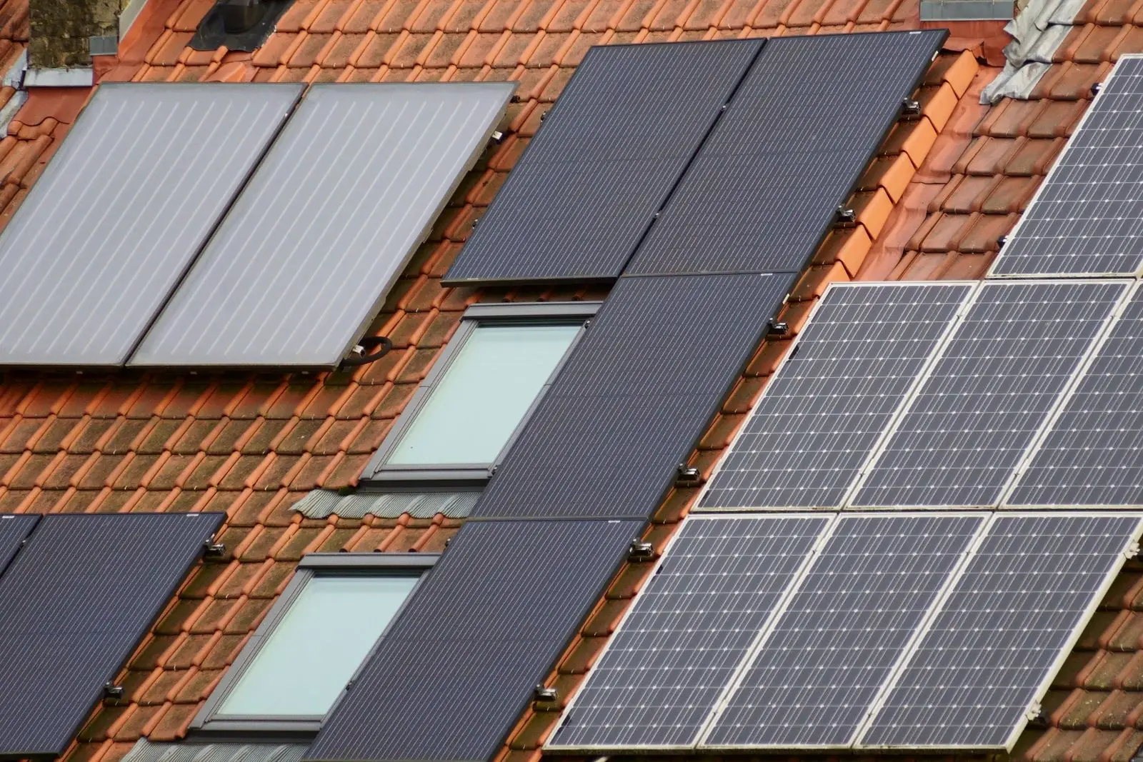 solar panels on a tiled roof