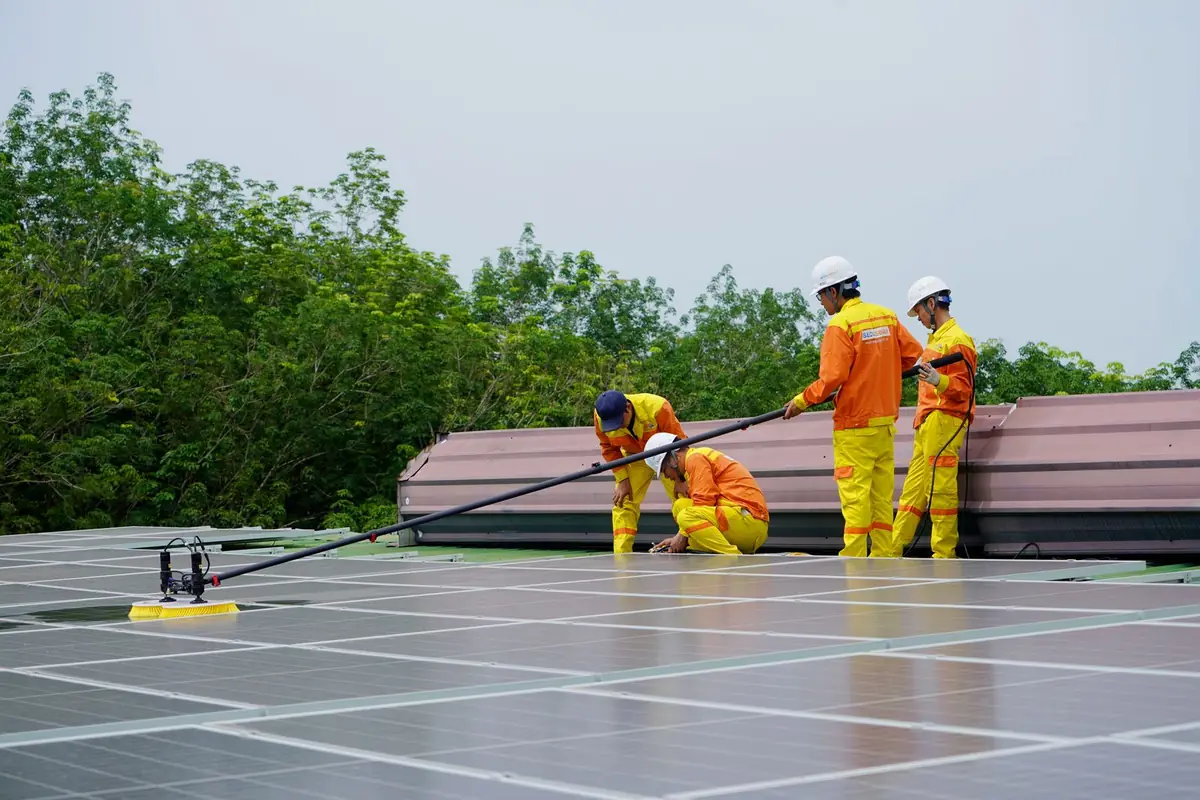 technician checking solar panels